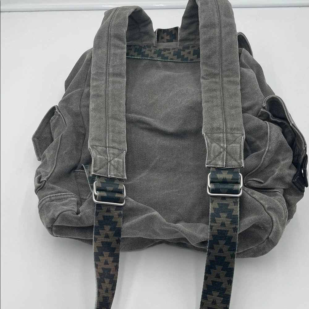 TOMS Charcoal Olive Canvas Backpack with Patterned Straps - Picture 2 of 5